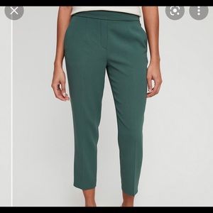 Aritzia Cropped Slim Ankle Pants in Forest Green